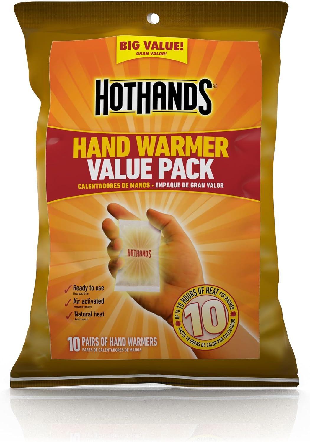 HotHands Hand Warmers Value Pack, 10 Pairs - America's Favorite Warmer | Enough to Share the Warmth-Air-Activated, Disposable, Long-Lasting, Dependable for Hunting, Golfing, Spectating, Camping